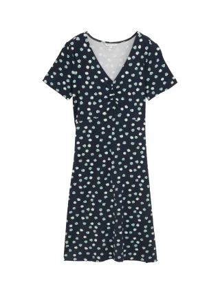 Tom Tailor - Kleid mit Raffungen navy green dots - Gr. - 38