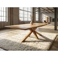 Massivart® Esstisch Wildeiche Massivholz geölt, ausziehbar / Spider-Gestell Holz / RICARDO, Schweizer Kante • innenliegender Butterfly-Auszug • Natur Pur