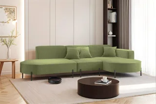 Ecksofa Designersofa VALENCIA in Stoff Quelle Hellgrün Ottomane Rechts