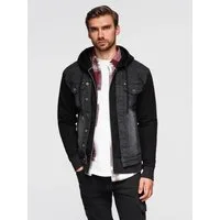 OMBRE Jeansjacke Herren-Jeansjacke mit Strickärmeln und Kapuze