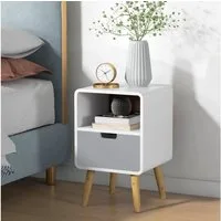 HOMCOM Nachttisch Nachtschrank mit Schublade, Nachtkommode mit Offenem Fach (Nachtschrank, 1-St., Nachtkommode), für Schlafzimmer, Wohnzimmer, Weiß, 40 x 38 x 58 cm