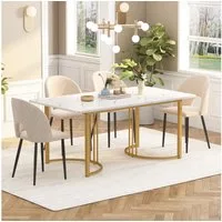 Odikalo Essgruppe Esstisch Set,Esstisch140x80 cm, Marmor-Dekor,4 Samt Stühlen, (Marmor-Muster Tischplatte, verstellbare Füße, stabiles Metallgestell, ideal für Esszimmer & Küche)