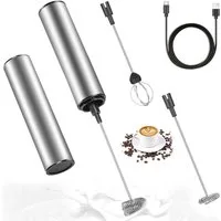 TUWENA Milchaufschäumer Elektrischer Milchaufschäumer USB, Edelstahl Handmixer mit 3 Aufsätzen, Mixer Edelstahl für Kaffee, Creme, Cappuccino, Latte, Cocktails, Saft