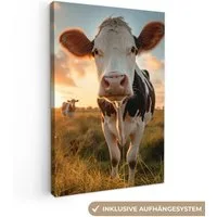 OneMillionCanvasses® Leinwandbild Kuh - Wiese - Tierportrait - Natur - Kühe, Fotodruck (1 St), Leinwand Canvas Wandbild, Wanddekoration 20x30 cm