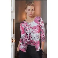 Passioni Cardigan Twinset in Pink & Grau mit floralem Muster Slim Fit