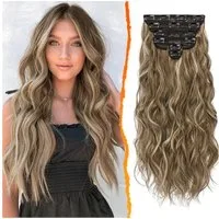 LuxusKollektion Kunsthaar-Extension Clip in Haarverlängerung 6-teilig Lang Wellig Balayage 50CM Dickes