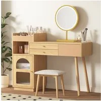 Flieks Schminktisch, Kosmetiktisch mit LED-Spiegel und Seitenschrank ohne Stuhl 120x40x90cm