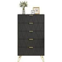 UEV Kommode mit 5 Schubladen, Highboard, Schmal Beistellschrank (Mehrzweckschrank für Wohnzimmer Schlafzimmer Büro Flur, Sideboard mit Schubladen weiß/schwarz/dunkel blau/graublau), 60x34x110cm, Schubladenschrank, Aufbewahrungsschrank, mit Kisppschut