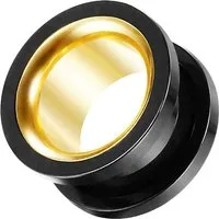 Taffstyle Plug Flesh Ohr Tunnel zweifarbig Schwarz mit Gold Schraubverschluss 6mm, Ohrpiercing Ohr Ear Flesh Tunnel Plug Piercing