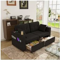 STILVORA Schlafsofa 2-Stizer Sofa mit zwei Schubladen Loungesofa mit Getränkehaltern, 2-Sitzer Sofa mit Stauraum, USB-Anschlüsse, Getränkehalter, versteckter Stauraum, kompakt