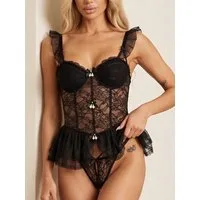 Elegant Love Babydollkleid Dessous-Set für Damen im Corsagen-Stil – Sexy Lingerie-Set (Set, 2-tlg., Korsett-Top + Ouvert-Tanga) Reizwäsche – Elegante Nachtwäsche für besondere Momente