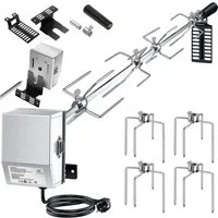 KESSER Grillspieß Set 116cm – Motor, 4 Fleischgabeln, bis 25kg Tragkraft, Für Gas-, Kohle- & Smokergrills, hitzefester Griff, ruckelfrei
