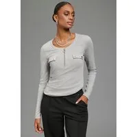 Bruno Banani Longsleeve mit Rundhalsausschnitt, figurbetonte Passform, hüftbedeckende Länge