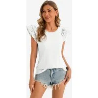 Imily Bela T-Shirt Damen Bluse mit Rüschen-Flügelärmeln (Packung, 1-tlg., 1per-Pack) Schultern überlappend