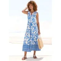 LASCANA Maxikleid mit Blumenprint und kurzer Knopfleiste Elegantes Sommerkleid aus Webware, Strandkleid,Druckkleid, Tunikakleid
