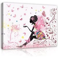 Wallarena Leinwandbild Mädchen Fee Schmetterlinge Rosa Kinderzimmer 60x40 cm, Mädchen, 60 x 40 cm
