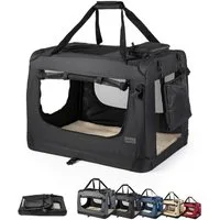 lionto Tiertransportbox für Katzen, leicht und komfortabel aus Textil bis 10 kg, 50x36x34 cm, schwarz