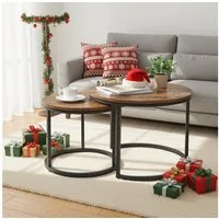 HawthyHome Couchtisch 2er-Set runde Beistelltische aus Holz & Metall (2-St), Moderne Kaffeetische für Wohnzimmer Schlafzimmer