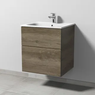 Sanipa 3way Waschtischunterbau zu Geberit Renova Plan Slim Waschtisch mit 2 Auszügen, Eiche-Nebraska SM68537