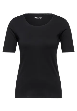 CECIL - Basic T-Shirt mit Rundhals in Unifarbe Black - Gr. - XS