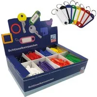 BASI Schlüsselanhänger im Verkaufsdisplay (Packung), Standardfarben mit Ring, 1 VE = 200 Stück, 8-farbig sortiert