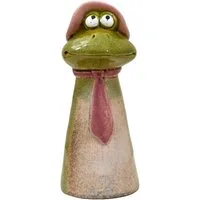 Kaufhaus le petit Tierfigur Gartenstecker Frosch Keramik Zaunhocker Deko Teich Skulptur Figur Mann, Dekofigur Dekoskulptur Dekoobjekt Zaunsitzer aus Keramik
