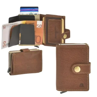 Kartenetui mit Wiener Schachtel aus Leder cognac | Greenburry Vintage | Polierte Oberfläche mit Alucase für perfekten Datenschutz.