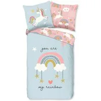 good morning Kinderbettwäsche Suus, Renforcé, 2 teilig, Baumwolle, Renforcé, Baby, Kind, Mädchen, Einhorn, Regenbogen, Rosa