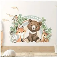 Montegoni Wandsticker Kinder Tier Wandsticker,Wandtattoo mit Waldtieren,Wandaufkleber (Wandtattoo für Kinderzimmer, Bär Fuchs Herz Regenbogen Tier Wanda), wasserdichte,abnehmbare