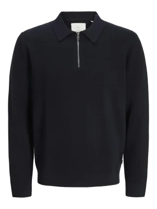 JACK&JONES - JPRBLAMILANO STITCH KNIT ZIP POLO SN night sky - Gr. - S