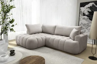 Ecksofa mit Schlaffunktion NANTES Sofa in Stoff Soft Graubraun Ottomane Links