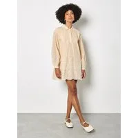 Apricot Minikleid Minikleid aus Baumwolle mit Stickerei