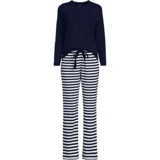 Gemustertes Pyjama-Set aus Baumwoll-Jersey für Damen in Petite-Größe, Damen, size: petite, Blau, Elasthan/Baumwoll-Mischung, by Lands' End