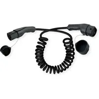 ROLINE E-Auto Spiral-Ladekabel Typ2, 3-phasig Autoladekabel, IEC 62196-2 Typ 2 (VDE-AR-E 2623-2-2) Männlich (Stecker), IEC 62196-2 Typ 2 (VDE-AR-E 2623-2-2) Weiblich (Buchse) (300.0 cm), 480VAC (3P+N+E), 16 A, 11 kW, max. 2m