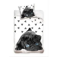 Carbotex Bettwäsche Mops-Welpe - Hunde-Bettwäsche-Set mit Wendemotiv, 135x200 & 80x80, Baumwolle, 100% Baumwolle