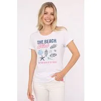 Zwillingsherz T-Shirt "Beach" Rundhals, großes maritimes Motiv mit Stickerei