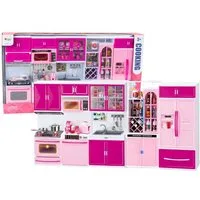 Wisam Kinder-Küchenset Küchenmöbel-Set für Puppen, Kühlschrank, Herd, Zubehör, Rosa