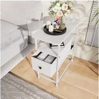 BELUPAI Beistelltisch mit Steckdosenleiste Nachttisch, Sofatisch mit Schubladen,USB&Type-C,2 Ebenen,Weiß