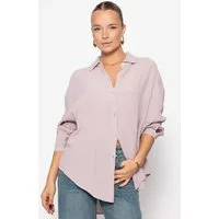 SASSYCLASSY Longbluse Oversize Musselin Bluse Damen kurz Langarm Elegant Hemdbluse lang aus Baumwolle mit V-Ausschnitt, One Size (Gr. 36-48)