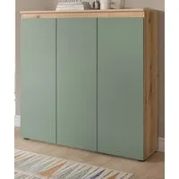 Inn.Furn Kombikommode Assino (Hohe Kommode in Eiche und Rauchgrün, 3-türig, 105 x 111 cm), mit 8 Einlegeböden für bis zu 10 Fächer