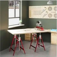 HOMCOM Sägebock 2er Set klappbar höhenverstellbar Gerüstbock Unterstellbock, 200 kg max. Belastbarkeit, 0,7 cm max. Stammdurchmesser, (Arbeitsbock, 2-St., Klappbock), bis 200kg Stahl Rot 68 x 58 x 80-130 cm