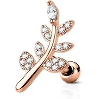 viva-adorno Piercing-Set Knorpel Piercing Cartilage Ohrpiercing Helix Piercing Zweig Zirkonia, Blätter Kristall Stecker 316L Chirurgenstahl