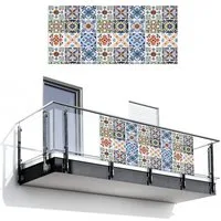 MuchoWow Balkonsichtschutz Design - Blumen - Orange - Blau - Abstrakt (1-St) Balkon Sichtschutz 90x200, Windschutz für Zaun PVC, 200x90 cm