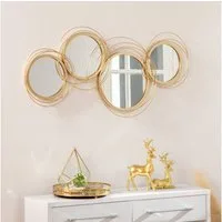 HOMCOM Wandbild mit 4 runden Spiegel, modern (Wanddeko, 1 St), Metall, Gold, 107 x 4 x 56 cm