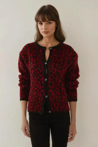 Lässiger Fit Leopardenmuster Strickcardigan