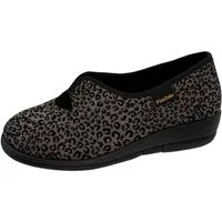 Fischer-Markenschuh Dora Hausschuh Leoprint, Weite H, Frotteefutter, Zum Schlupfen