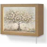 OnlyWow Wandleuchte Lightbox Baum - Beige - Gold - Lackoptik - Grau, Dimmbar, Farbwechsel, LED, Warmweiß, Kaltweiß, Neutralweiß Einstellbar, Wandlampe Innen, Dimmbar, mit Kabel, LED, Modern, Flur
