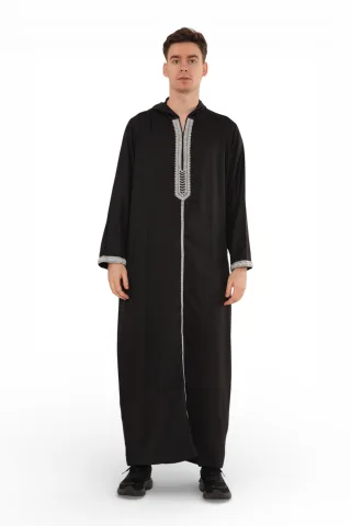 Herren Eid Schwarz Kapuzen marokkanische Thobe Robe Djellaba Gandoura Ramadan Jubba- HM3