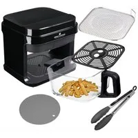 KeMar Kitchenware Heißluftfritteuse, 1200,00 W, Glasbehälter, Edelstahleinsatz, ohne Beschichtung, Zange, Silkonmatte
