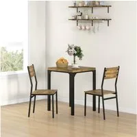HOMCOM Essgruppe Sitzgruppe Küchentisch mit Metallgestell, (Esszimmergruppe, 3-tlg., Esstisch Set Holztisch), mit 1 Tisch + 2 Stühlen, Naturholzmaserung